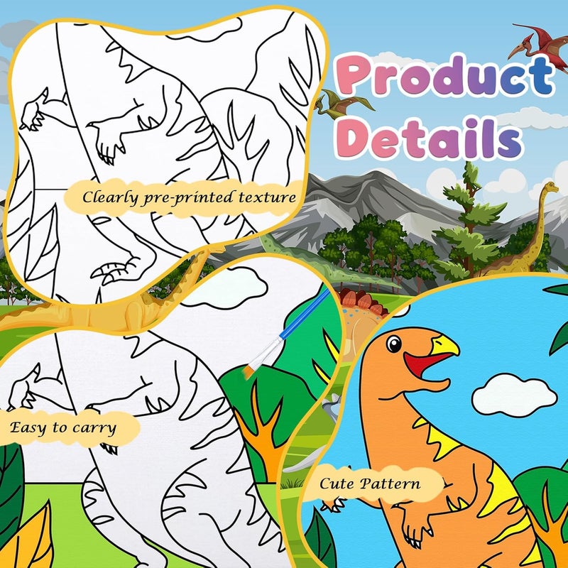 Anseal 12 Packs Animals Pre Drawn Canvas to Paint, 5" X 7" Dinasour Pre Printed Canvas, Pre Stretched Canvas Outline Painting Boards for Beginners, Party Favor - Image 2